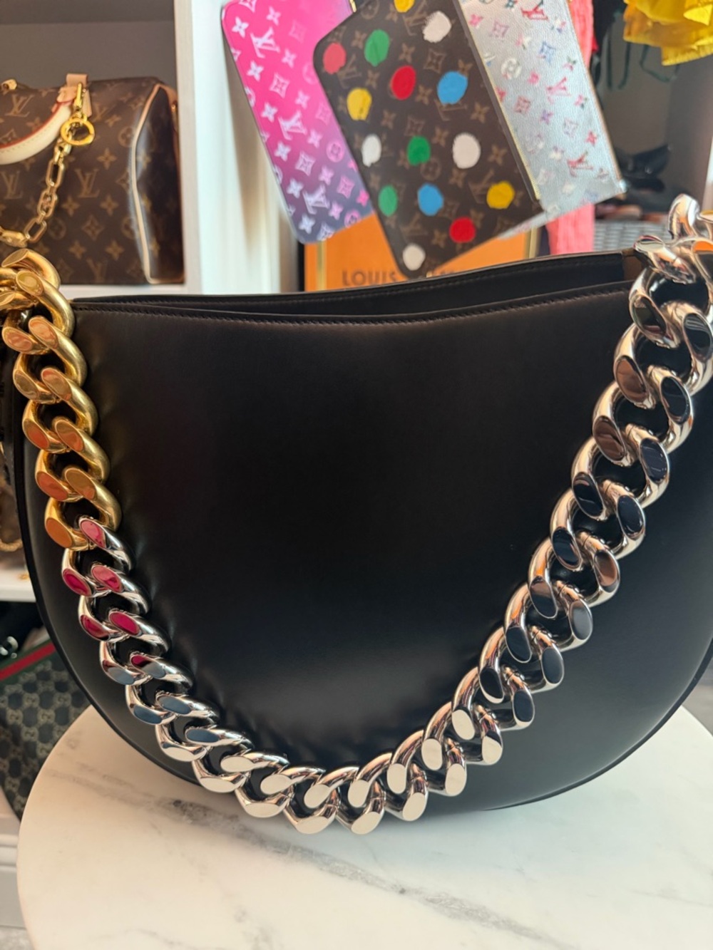 StellaMcCartney Medium Black Shoulder Bag with Chunky Chain